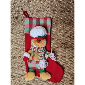 NEW Gerson 17.3" Fabric Holiday Gingerbread Man Christmas Stocking Red 3D